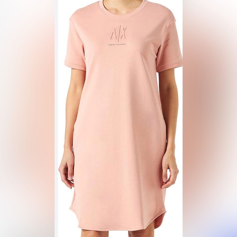 Armani Exchange Icon Pink Short Sleeve Crewneck Knit T-Shirt Dress Womens Medium
